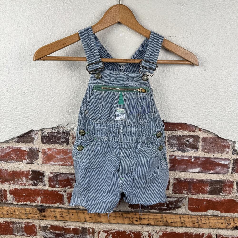 Vintage Liberty Overalls Shorts 12-18M Hickory Stripe Distressed USA 70s 80s
